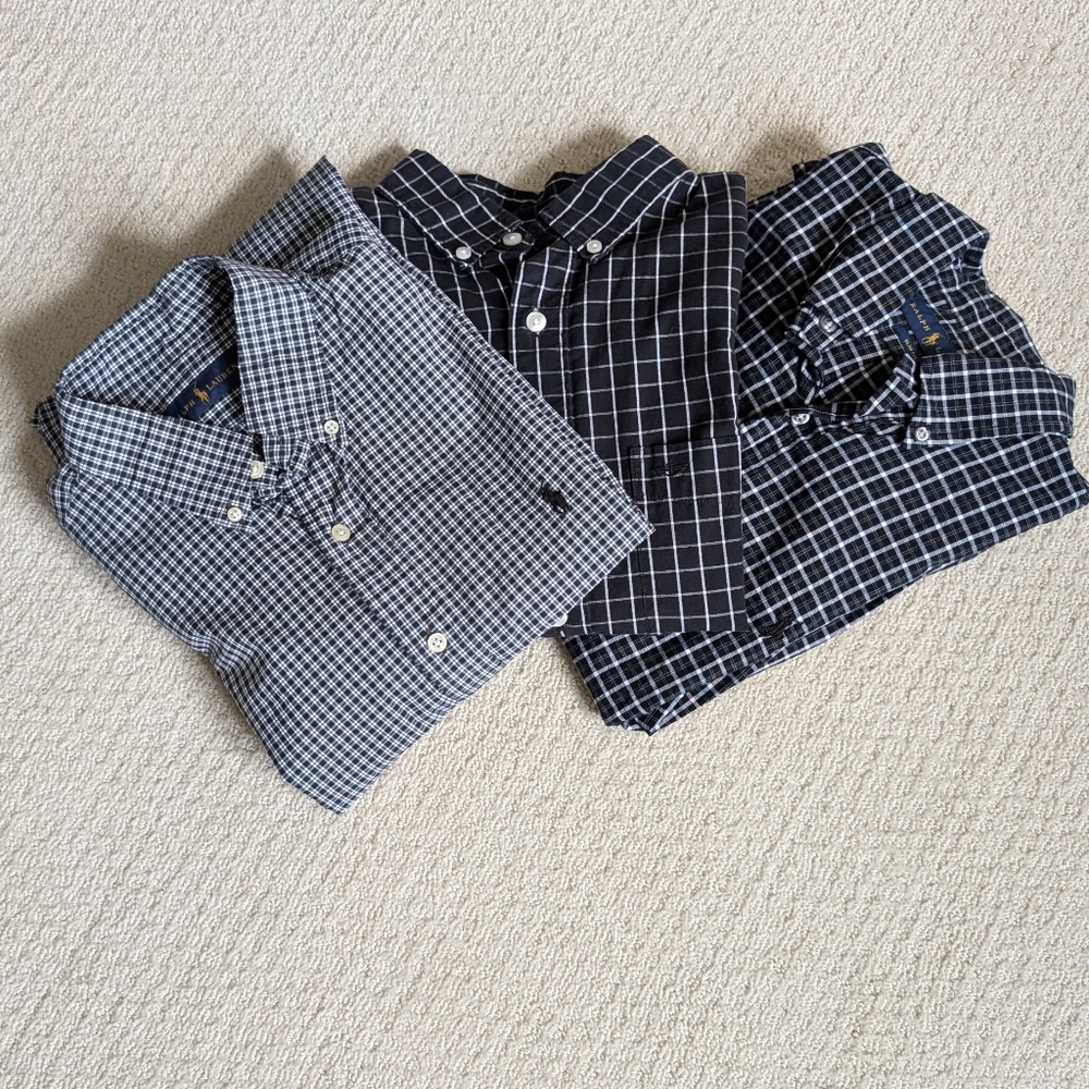 Ralph Lauren and Dockers Black and White Checkered Button Down THREE Shirts